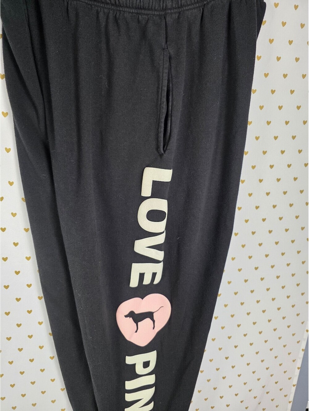 Victoria's Secret PINK LOVE Hoodie Jogger Set Black CAMPUS ORIGINALS XXL 2XL - Picture 6 of 8